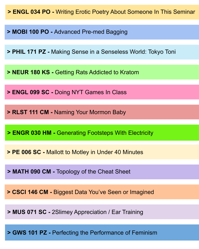 Fall 2026 Course List